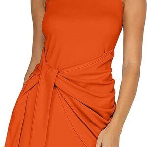 Orange Asymmetrical Ruched Mini Dress